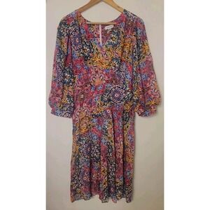 Calvin Klein Women's V Neck Multi Color 3/4 Sleeve V Neck Dress Size 12 Colorful
